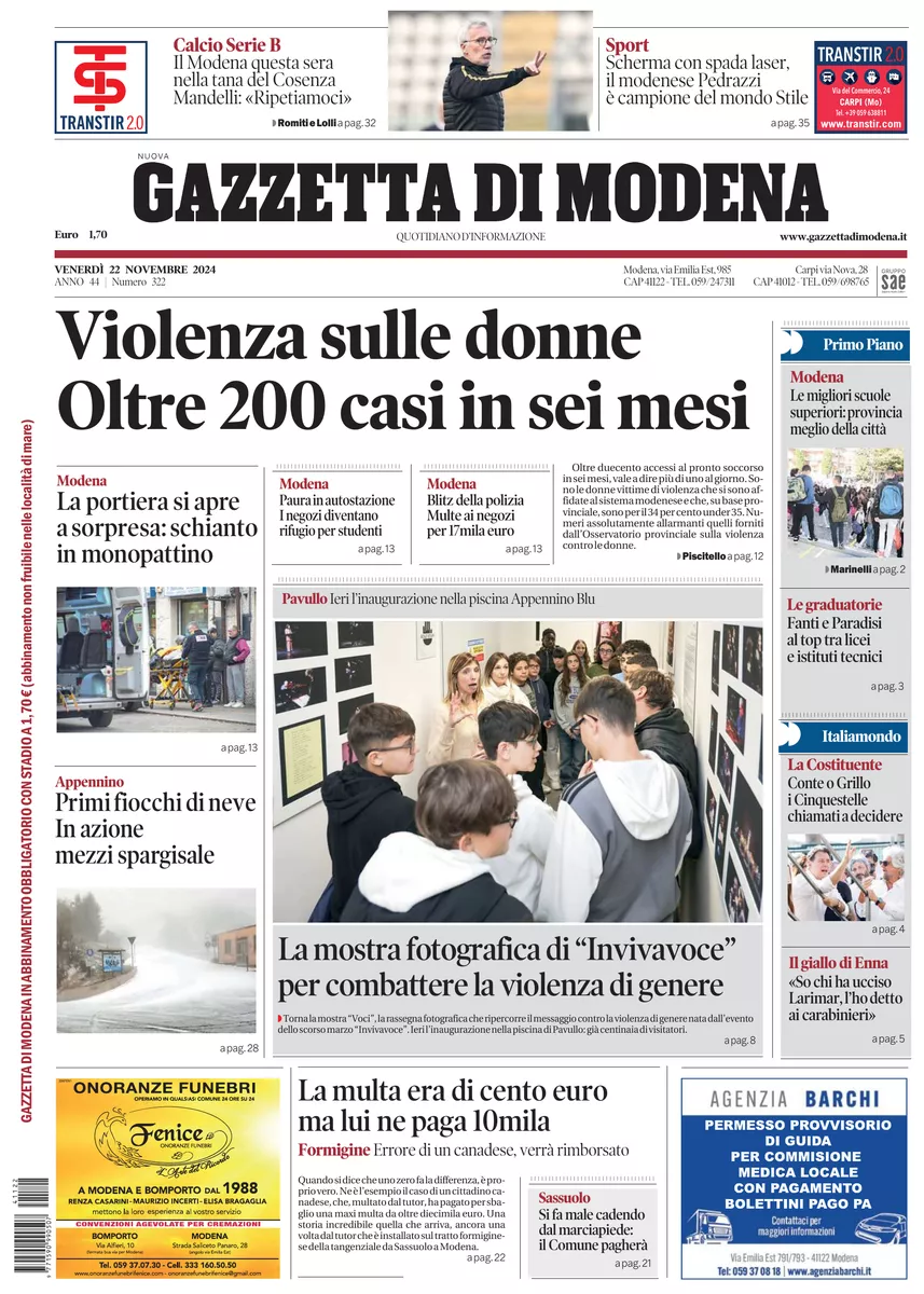 Prima-pagina-gazzetta di modena-oggi-edizione-del-2024-11-22